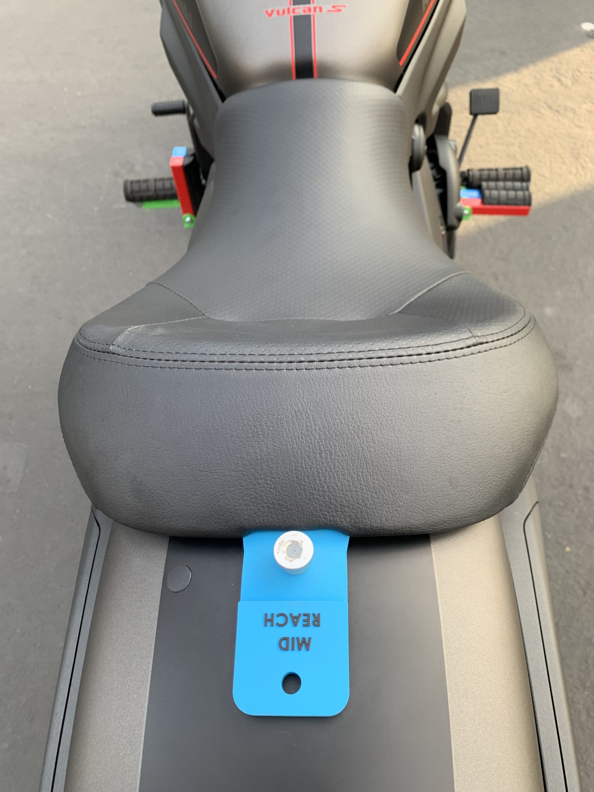Close up of seat adjustments for 2022 Kawasaki Vulcan S at IMS Outdoors 2021