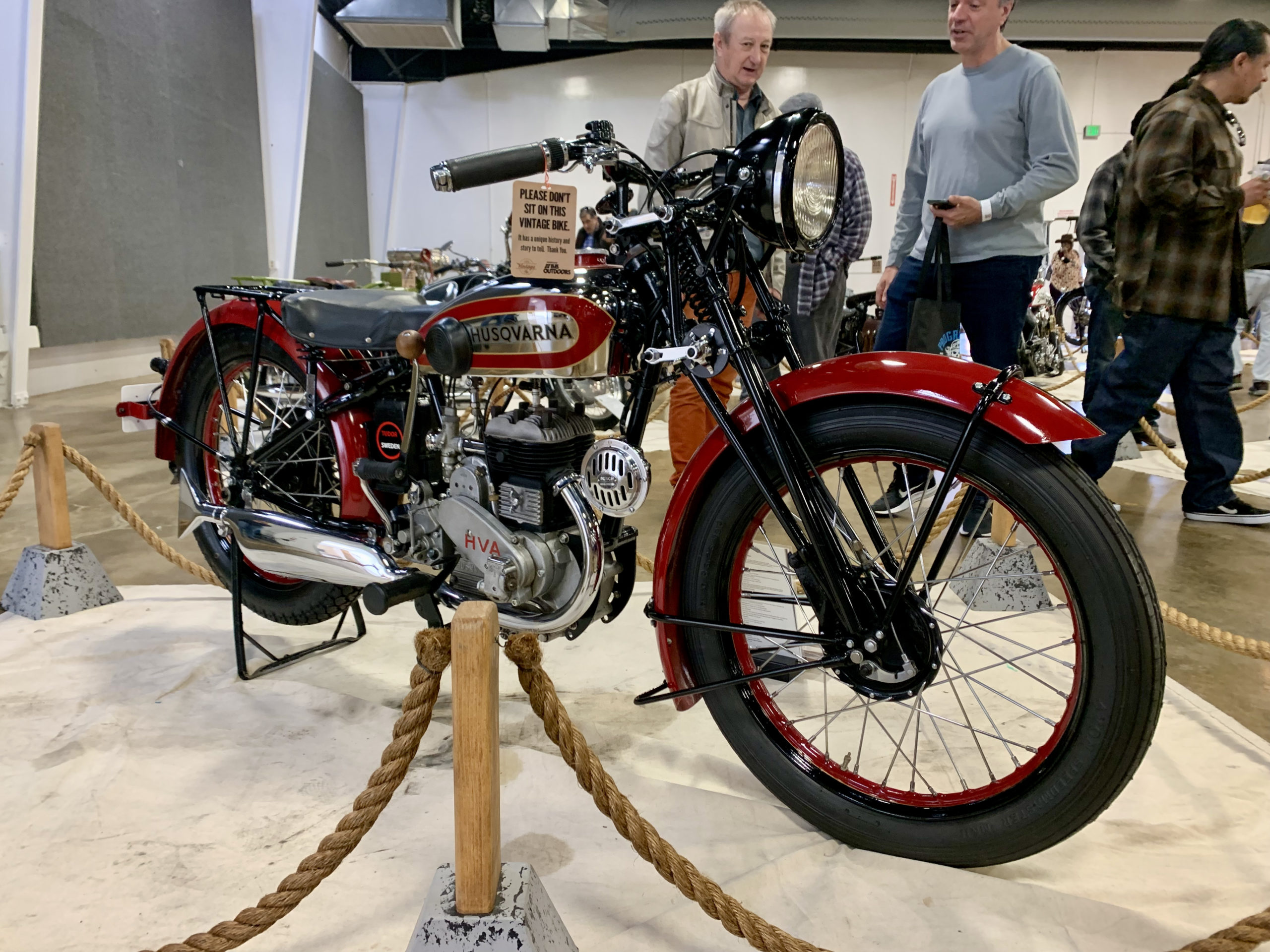 Vintage Husqvarna motorcycle on display at IMS Outdoors 2021